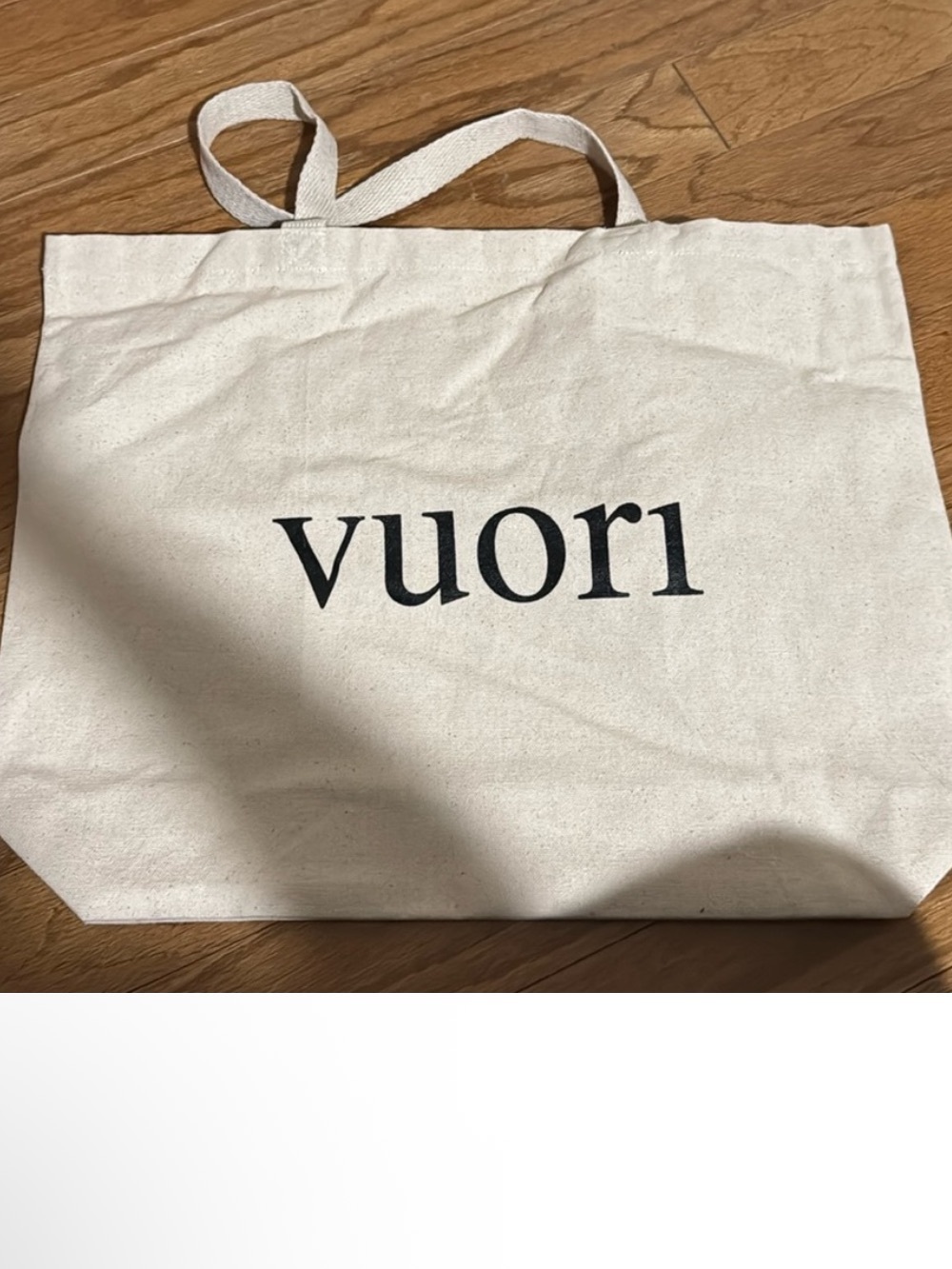 Vuori Natural Beige Canvas Tote Black Logo/ “Rise & Shine” motto reverse side - Picture 3 of 3